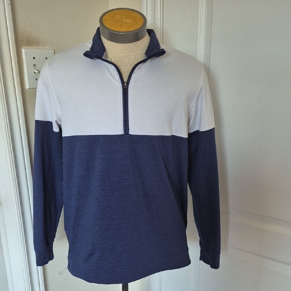 Puma Men's Polo Blue and White Zip-Up Long-Sleeve Sweater